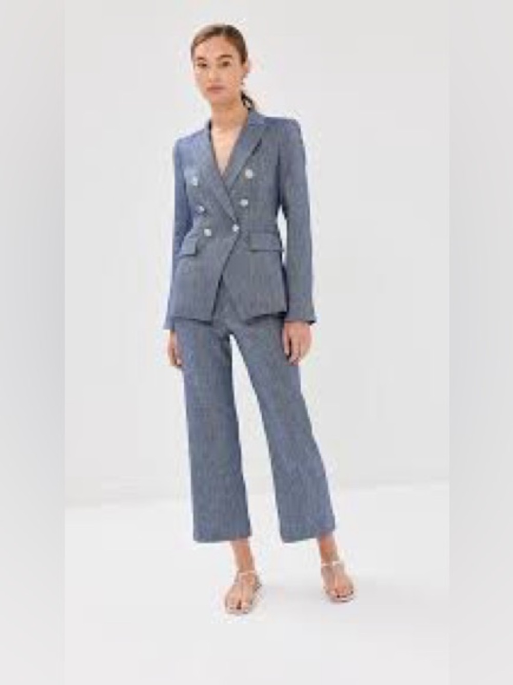 Veronica Beard Miller Linen Dickey Jacket in Blue Melange, Size 4 - Picture 2 of 6